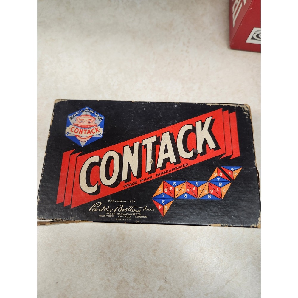 Vintage 1939 Contack Game‎ Parker Brothers Original Box Tiles Score Pad 1930s